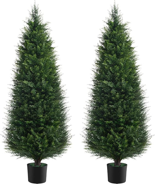 Two 4ft Artificial Plants Topairy Faux Cedar Trees for Outdoor Planters, 48IN Tall Fake Pine Bushes UV Resistant Large Potted Shrubs for Front Porch Décor-VerdiqueGarden