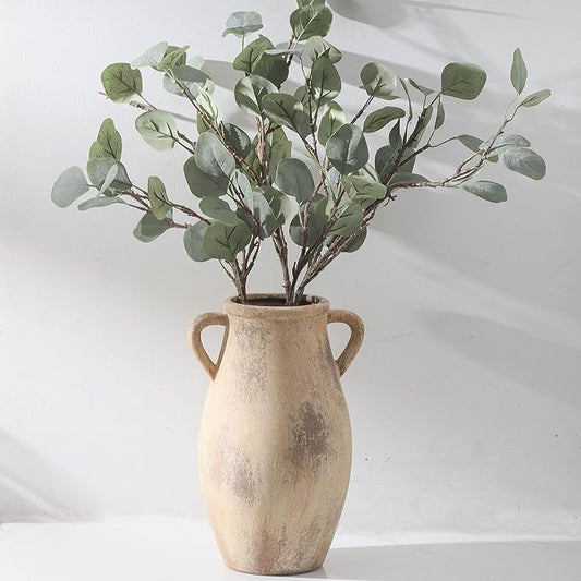 Large Ceramic Vase,11.3 inch Tall Farmhouse Flower Vase with 2 Handles,Terracotta Decorative Flower Vase for Home Decor, Living Room Entryway Table Centerpiece Decor-VerdiqueGarden