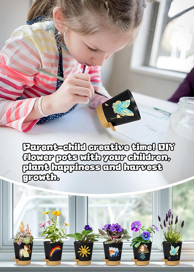 12 Pack 4 Inch Self Watering Plant Pots with Drainage and Saucers，Plastic Flower Pots for Indoor and Outdoor Plants, Nursery Planters for Houseplants and Herbs Black Brown, 4 inch 12pcs-VerdiqueGarden