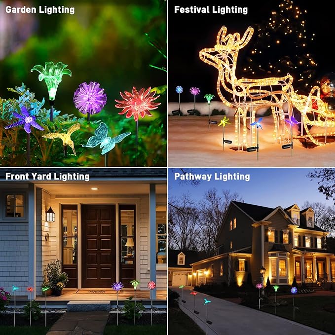 Solar Garden Lights Outdoor - 6 Pack LED Figurine Stake Lights, Color Changing Landscape Lighting, Halloween Decorative Flower Lights Solar Powered Waterproof for Patio Yard Pathway, Housewarming Gift-VerdiqueGarden