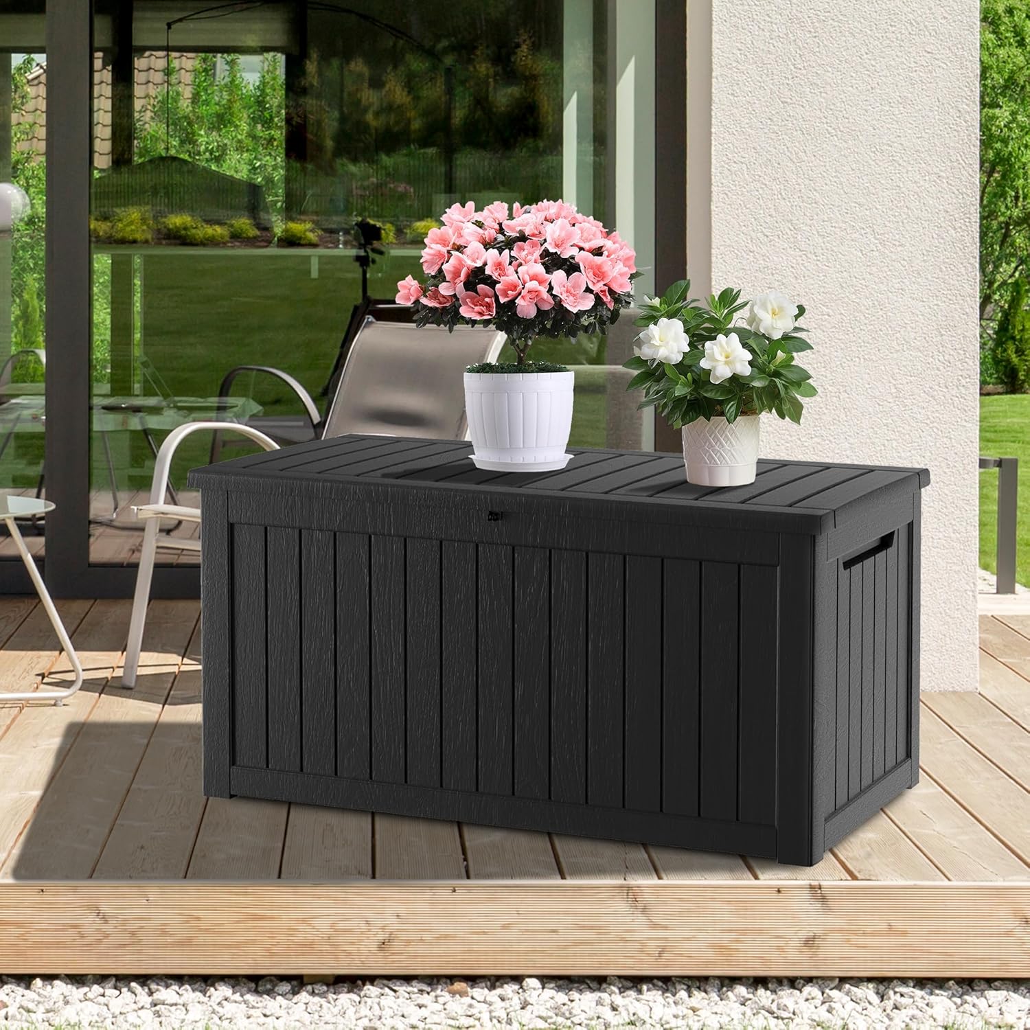 270 Gallon Waterproof Deck Box, Lockable Resin Storage Box for Patio Furniture Cushions Garden Tools and Outdoor Delivery Storage, Black-VerdiqueGarden