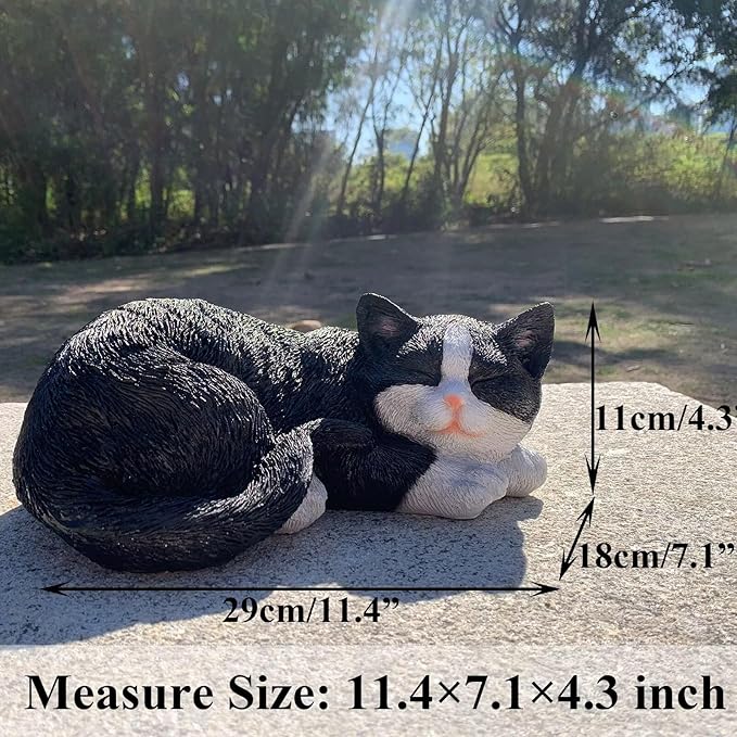 Cat Statue Outdoor Cat Figurines Garden Decor, Black Cat Statue Figurine Decor Sculpture for Patio, Yard, Sleeping Cat Statues for Indoor Table Accessory, Gift for Mom-VerdiqueGarden