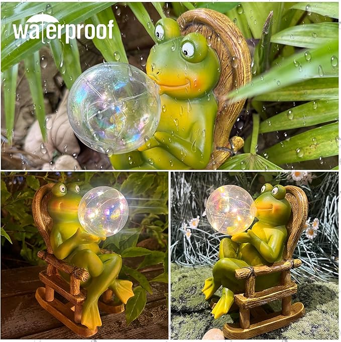 Funoasis Garden Outdoor Frog with Solar Powered Lamp Unique Gifts for Mom Outside Decor for Lawn Balcony Home Ornaments-VerdiqueGarden