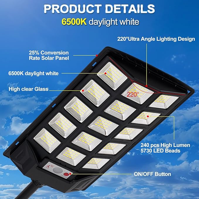 Solar Lights Outdoor,IP66 Waterproof Solar Street Lights with Motion Sensor & Remote,6500K Dusk to Dawn Flood Light for Parking Lot/Yard/Garden (4 Pack)-VerdiqueGarden