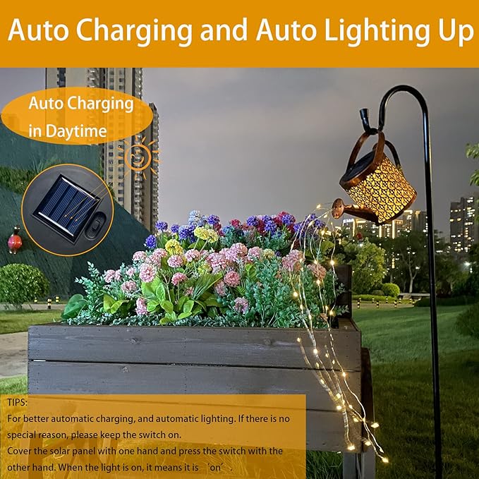 Solar Lanterns Outdoor Waterproof,Metal Watering Can Garden Decor,Hanging Solar Path Lights Yard Art,Outside Patio Decorations Gardening Birthday Gifts for Mom Grandma Women,with Hook,Large-VerdiqueGarden