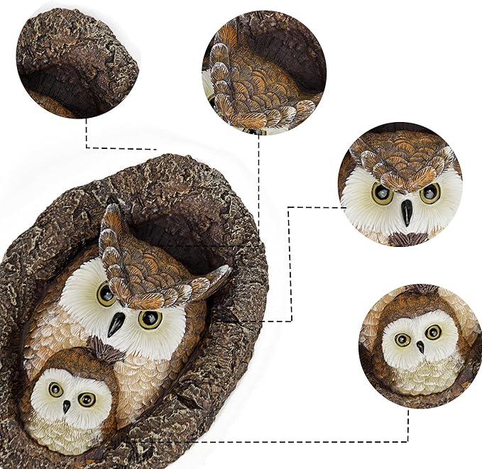 Owl Mom and Owlet Tree Hugger, Outdoor Garden Sculpture Tree Faces, Owl Bird Garden Resin Statue, Tree Peeker Ornament, Durable & Waterproof, Decorations Gardening Presents for Housewarming Birthday-VerdiqueGarden