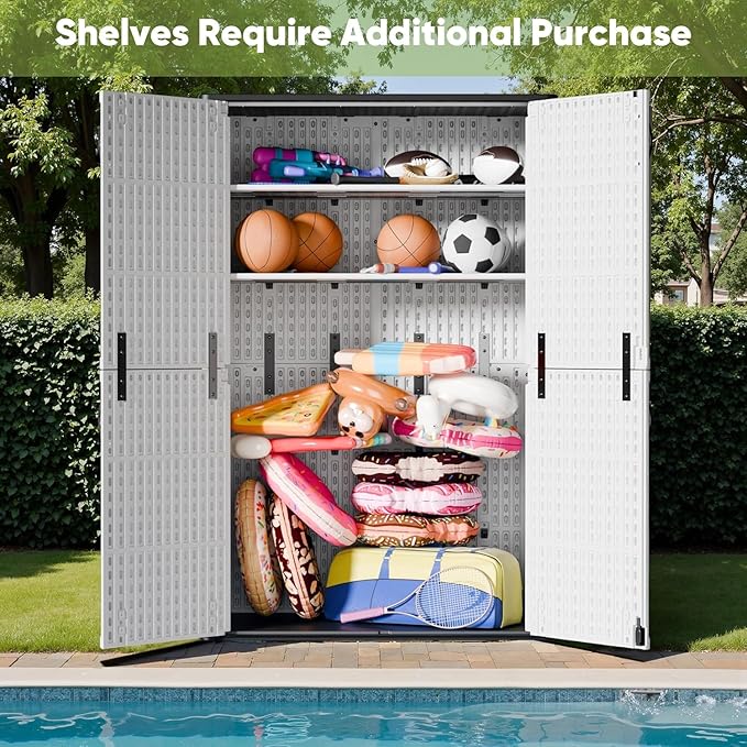 Devoko 50 Cu Ft Outdoor Storage Cabinet - Waterproof Vertical Shed for Patio, Garden & Deck, Heavy-Duty Tool Storage Box for Cushions, Accessories & Equipment, Durable & Weather-Resistant (White)-VerdiqueGarden