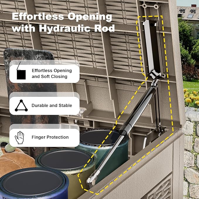 100 Gallon Waterproof Outdoor Storage Box,Resin Deck Box,Lockable Outside Storage Box Container for Patio Furniure,Garden,Pool Tools (100 Gallon,Grey pattern)-VerdiqueGarden