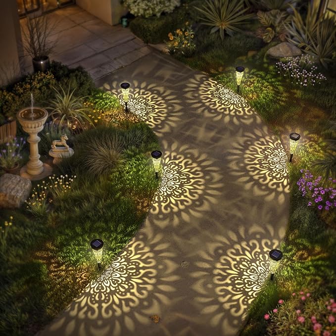 6 Pack Solar Lights Outdoor Garden Decorative Solar Pathway Lights Waterproof Plastic Outside Solar Path Landscape Lights Gardening Gifts for Women Mom Father Backyard Walkway Yard Decor-VerdiqueGarden