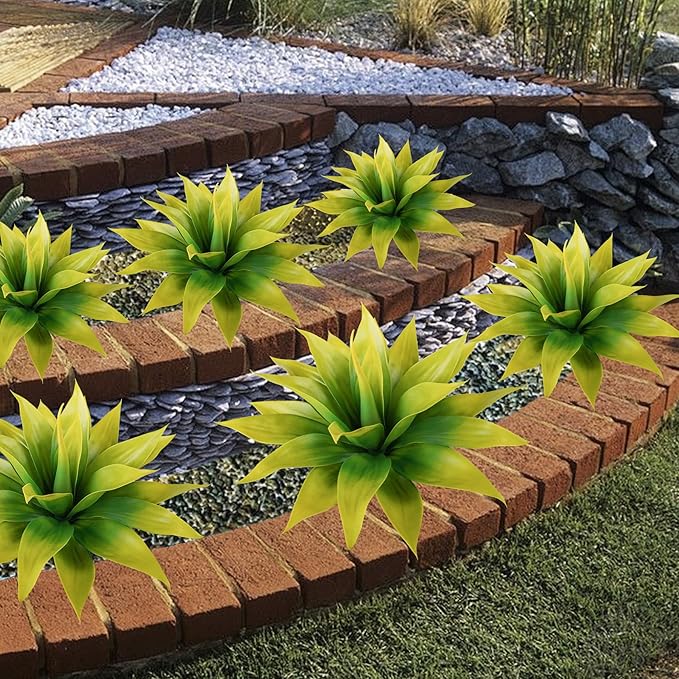 Artificial Agave Plants,Large UV Resistant Fake Agave Planters for Indoor and Outdoor Decorating Tropical Plant Succulents Greenery Indoor Decor (2Pack,22" Yellow)-VerdiqueGarden