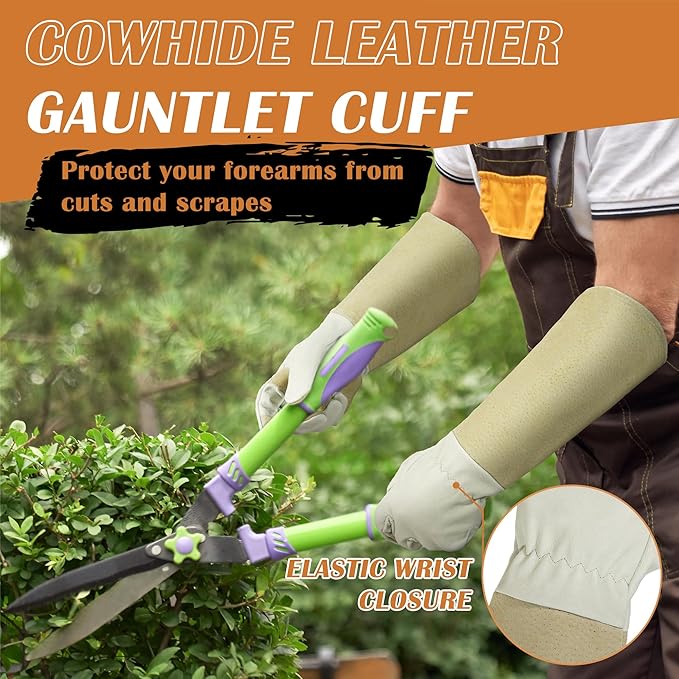 HANDLANDY Rose Pruning Gloves for Men & Women, Long Thorn Proof Gardening Gloves, Breathable Pigskin Leather Gauntlet, Best Garden Gifts & Tools for Gardener-VerdiqueGarden