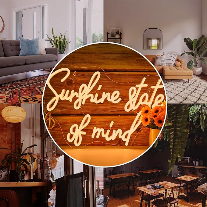 Sunshine State of Mind Neon Sign for Wall Decor,Neon Light Sign for Cafe Bar Kitchen Restaurant Coffee Dessert Shop Party-VerdiqueGarden