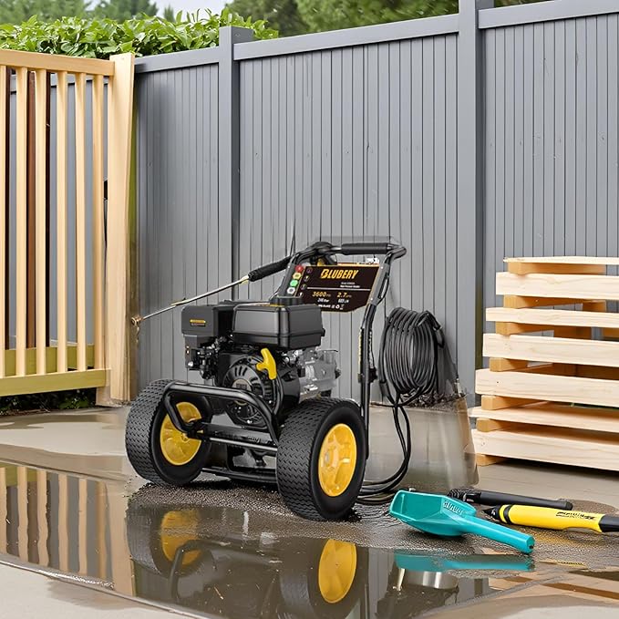 BLUBERY 3600 PSI Gas Pressure Washer, 2.7 GPM Heavy Duty High Power Washer, 30Ft Pressure Hose&Soap Tank,5 Pressure Nozzles,Black-VerdiqueGarden
