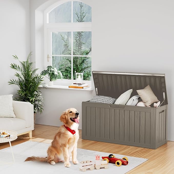 80 Gallon Outdoor Storage Box Waterproof Lockable Resin Deck Box Large, Patio Storage Bin for Pool Accessories Cushion Furniture, Garden Tools, UV-Resistant Outside Delivery Grey-VerdiqueGarden