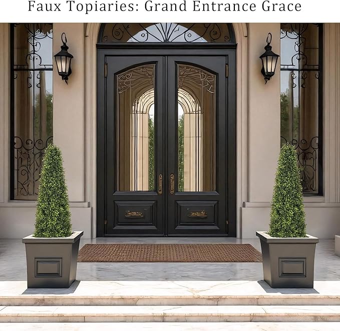 4ft Artificial Boxwood Topiary Trees (Set of 2) - UV Resistant Faux Plants Outdoor, Realistic 48in Fake Potted Bushes and Shrubs for Front Porch, Planter, Patio - Low Maintenance & Evergreen-VerdiqueGarden