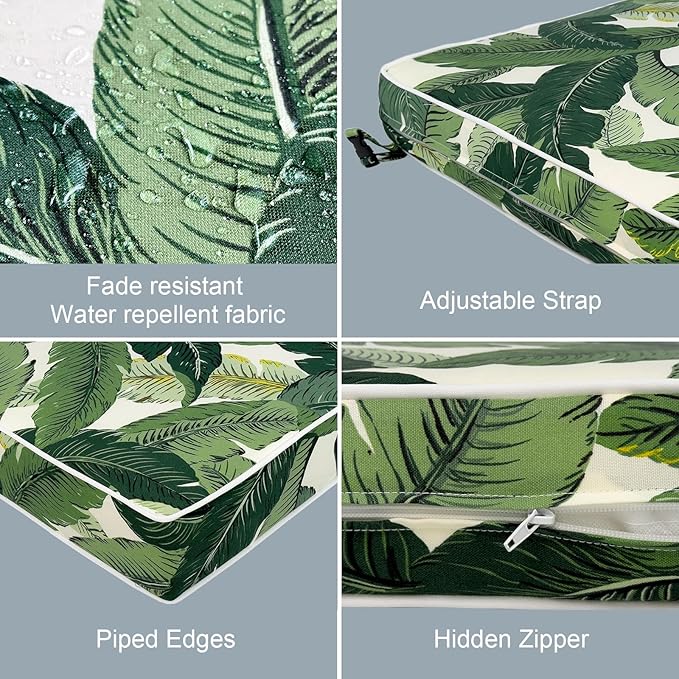 LVTXIII Patio Chair Cushions 19"x19"x3", Water-Repellent Outdoor Seat Cushions for Patio Furniture, Square Chair Pads with Ties for Home Garden Decoration, Set of 2, Swaying Palms Green-VerdiqueGarden