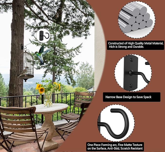 Ceiling Hooks for Hanging Plants 2Pack 2.5in,Wall Mount Hangers Plant Hooks,Wall Hooks for Plants,Lights,Planters,Lanterns,Hanging Bird Feeders,Wind Chimes,indoor&Outdoor Decoration Hooks Black-VerdiqueGarden