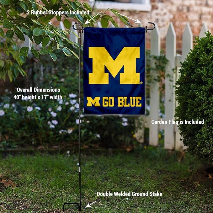 College Flags & Banners Co. Michigan Team University Wolverines Go Blue Garden Flag with Stand Holder-VerdiqueGarden