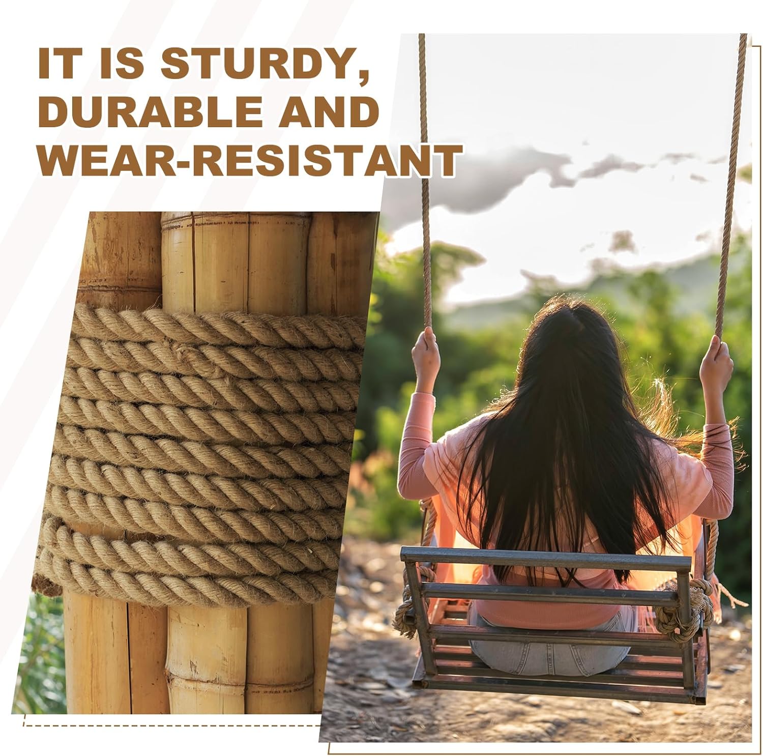 MECCANIXITY Jute Rope 1 Inch x 85ft, Thick Twine Rope Ropes Braided Jute Twine Natural Brown Burlap Cord String Heavy Twisted with Tapes for Decorative Crafts Railing Swing Tug of War-VerdiqueGarden