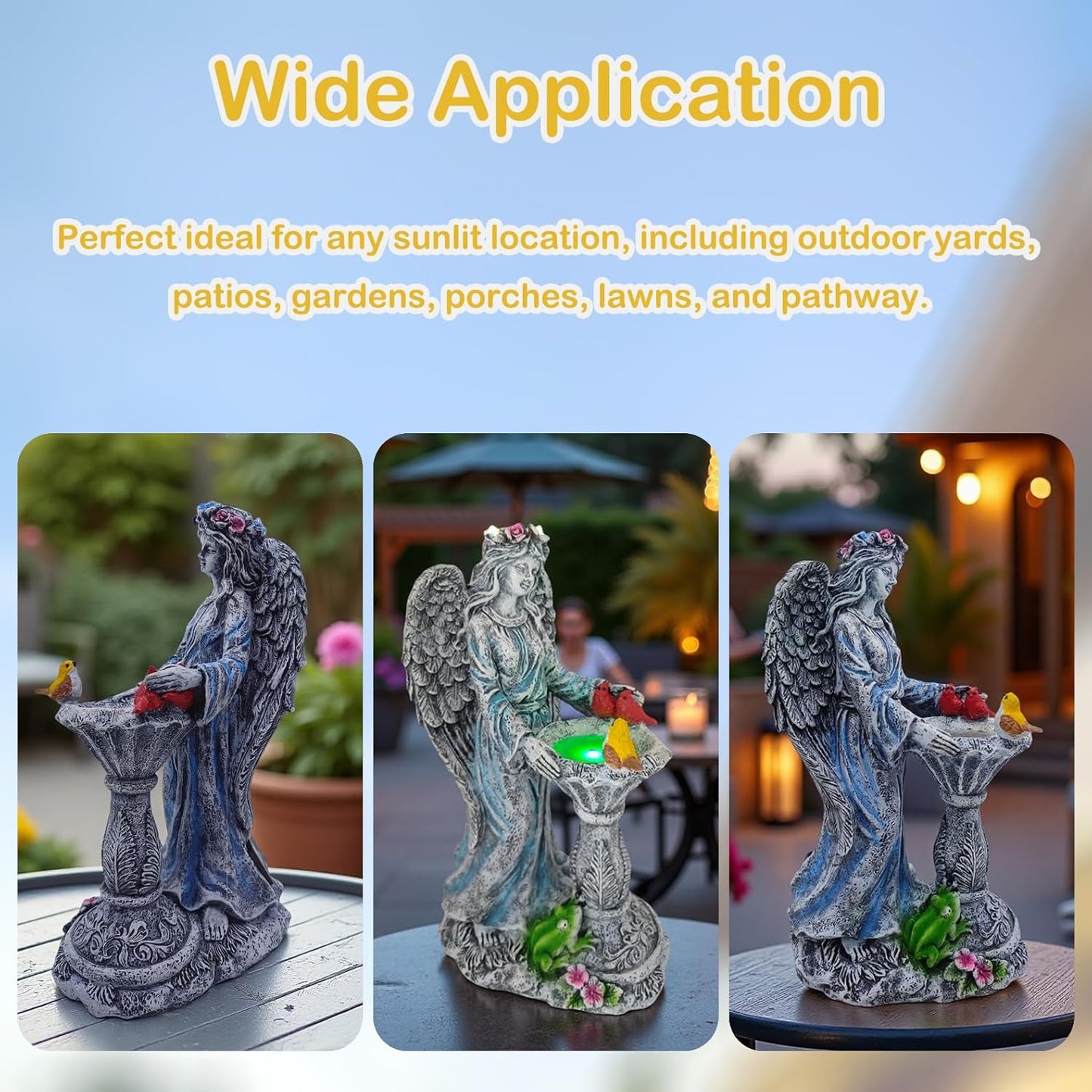 Mrocioa Solar Outdoor Garden Decor Angel Statue Light with Color Changing Birdbath, Waterproof Led Home Decor Figurine Lights for Yard Patio Front Porch, Housewarming Gifts for Thanksgiving Christmas-VerdiqueGarden