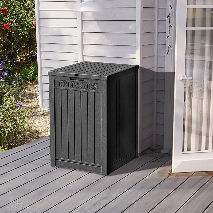 55 Gallon Outdoor Storage Box Waterproof Lockable Resin Deck Box Large, Patio Storage Bin for Pool Accessories Cushion Furniture, Garden Tools, UV-Resistant Outside Delivery Black-VerdiqueGarden