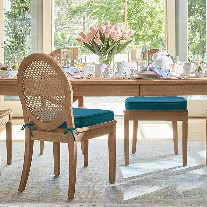 Outdoor Sunbrella Round Corner Seat Cushion, 17"x16"x2", Set of 4, Non Slip Seat Cushion Pads with Removable Cover for Patio Furniture, Garden Yard Lawn, Spectrum Peacock-VerdiqueGarden