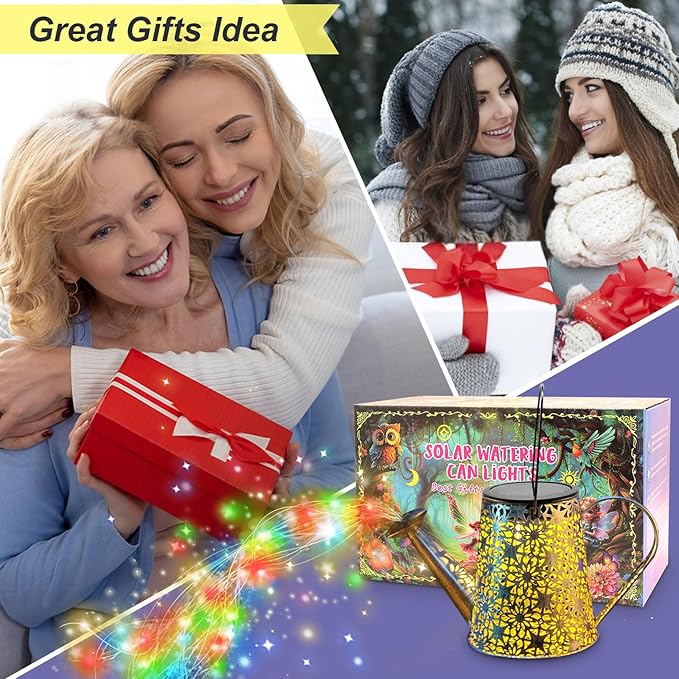 VOOKRY Solar Watering Can Lights, Outdoor Large Hanging Lantern Waterproof, Multicolor Retro Metal Solar Lights for Patio Yard Porch Lawn Garden Christmas Decor Gifts for Mom Women Grandma Birthday-VerdiqueGarden