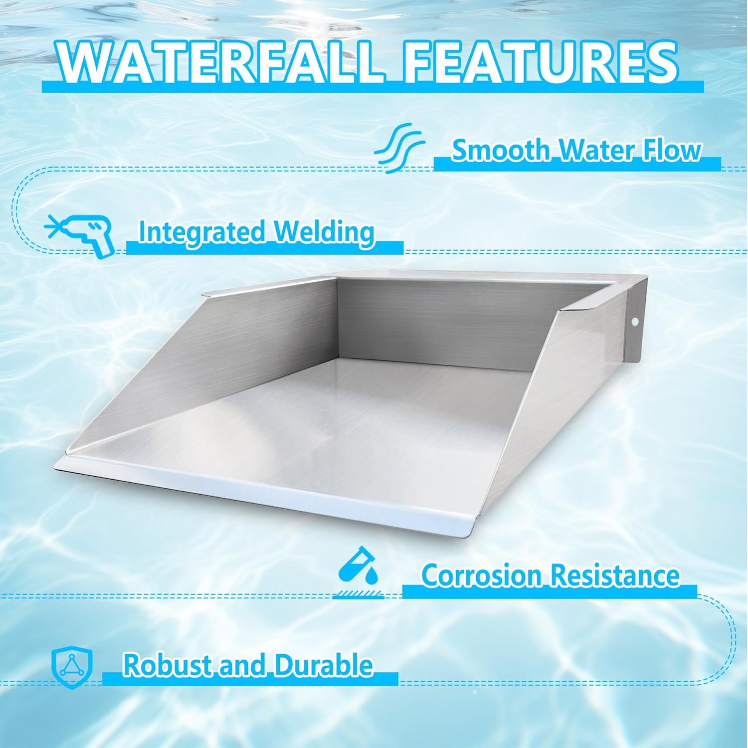 304 Stainless Steel Pool Waterfall Stream Element,Extension Stream,Garden Waterfall DIY Fountain for Garden,Yard,Terrace,Pond Basin,Fountain,Balcony-VerdiqueGarden