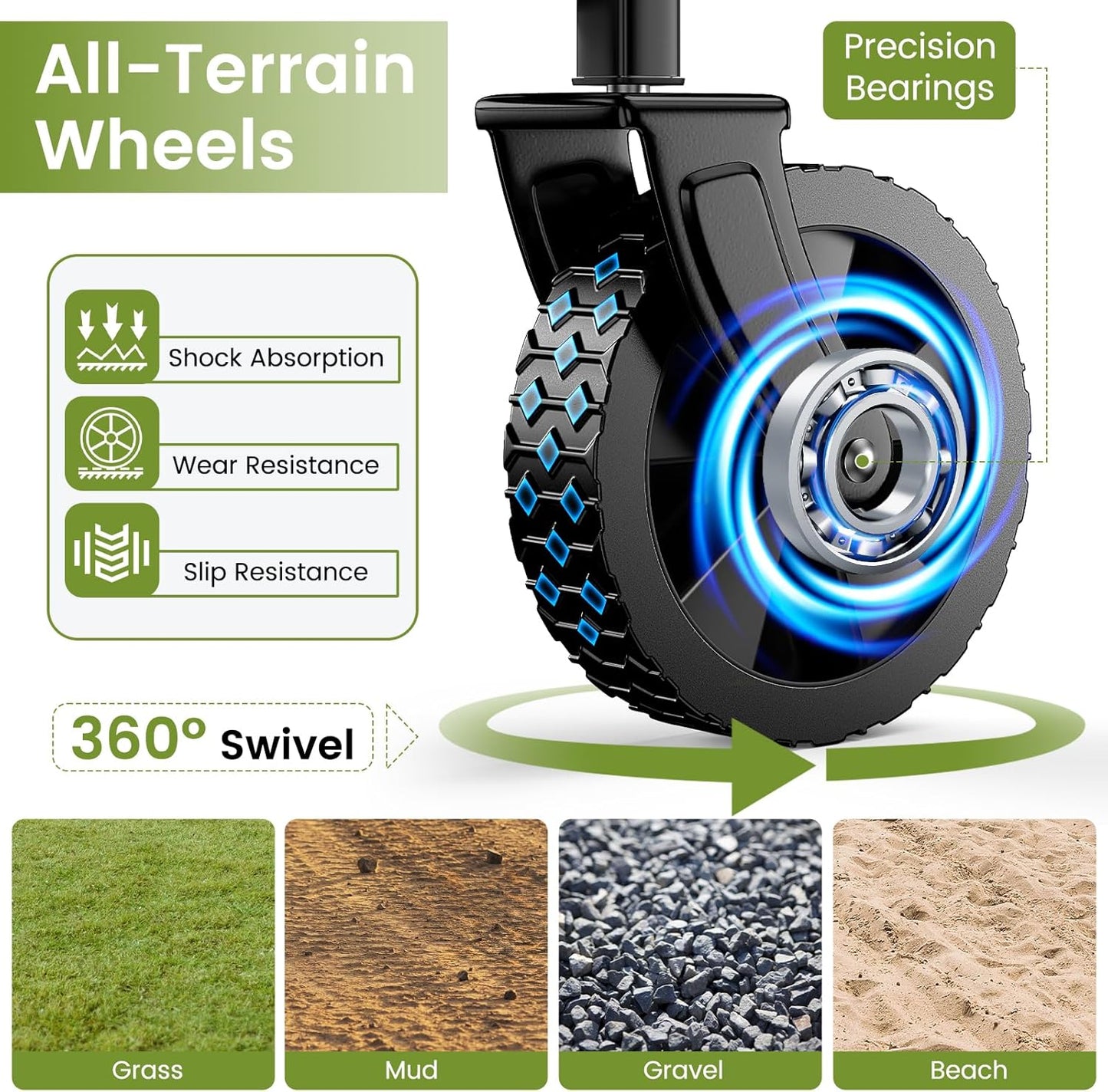 220LBS Foldable Wagon with All-Terrain Wheels, Portable Wagon Cart with Extended Tailgate, Adjustable Handle, Utility Cart for Camping, Shopping, Garden, Sports, Grocery, Black-VerdiqueGarden