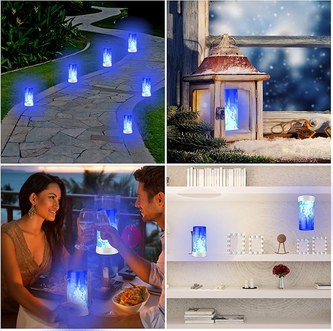 Led Flame Light,USB Rechargeable LED Fire Candles Outdoor Hanging Lamps with Remote for Home Party Halloween Christmas Decoration (Blue)-VerdiqueGarden