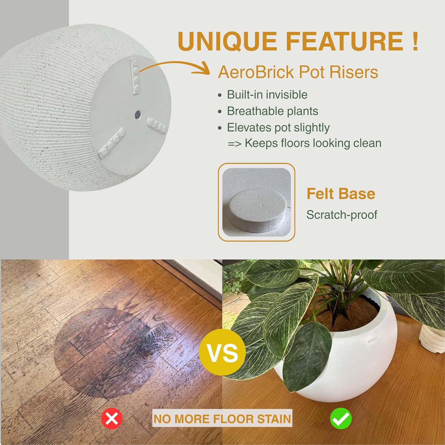 21" H x 19" D Ribbed Corso Fiberstone Round Planter with Drainage Hole, Weather Resistant for Indoor and Outdoor Use, Included 2 Extra Coco Mats (Ribbed Speckled White, 15" Pot Opening)-VerdiqueGarden