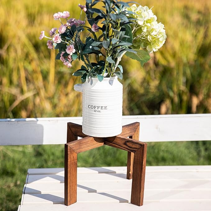 HPC DECOR 2 Pack Wood Plant Stand-Mid Century Modern Planter Stands-Wooden Flower Pot Stands Riser,Low Short Plant Stands Indoor-Modern Minimalist Wooden Stool for Plant Pot Holder, Fit 5-15 Inch Pot.-VerdiqueGarden