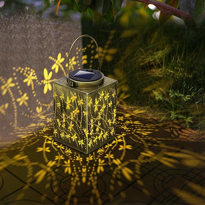 2 Pack Solar Lanterns Outdoor Waterproof - Metal Solar Garden Lights for Patio Porch Yard Garden Decor, Christmas Birthday Gifts for Women Mom Men (Dragonfly)-VerdiqueGarden