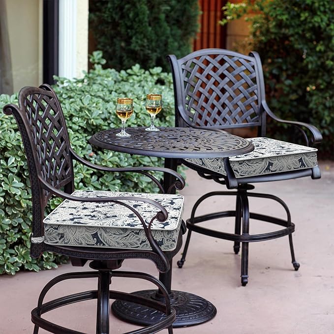 LVTXIII Patio Chair Cushions 19"x19"x3", Water-Repellent Outdoor Seat Cushions for Patio Furniture, Square Chair Pads with Ties for Home Garden Decoration, Set of 2, Damask Lapis-VerdiqueGarden