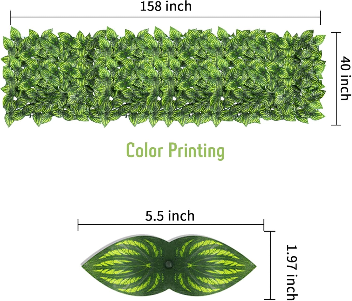 Artificial Ivy Privacy Fence Screen, 39.4x157.5 inch Artificial Faux Ivy Hedge, Expandable Faux Privacy Fence with 80 pcs Zip Ties Decoration for Outdoor Garden, Color Printing Watermelon Leaves-VerdiqueGarden