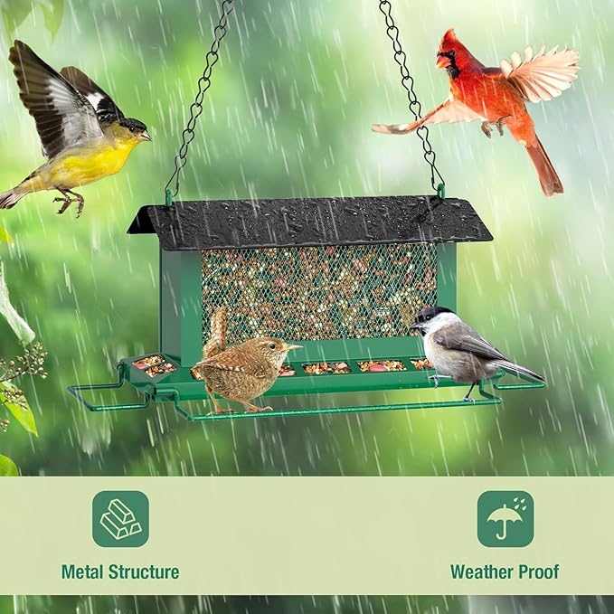 Bird Feeder for Outdoor Hanging, Large Squirrel Proof Birdfeeders w/ 14 Feeding Ports - Heavy Duty Metal Bird Feeders for Outside Hanging, 4 Lb Large Capacity Birdfeeder to Attracting Birds-VerdiqueGarden