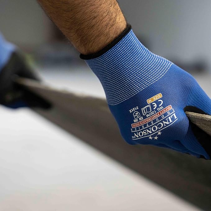 linconson 12 Pack Safety Performance Series Construction Mechanics Wrinkle Latex Work Gloves-VerdiqueGarden