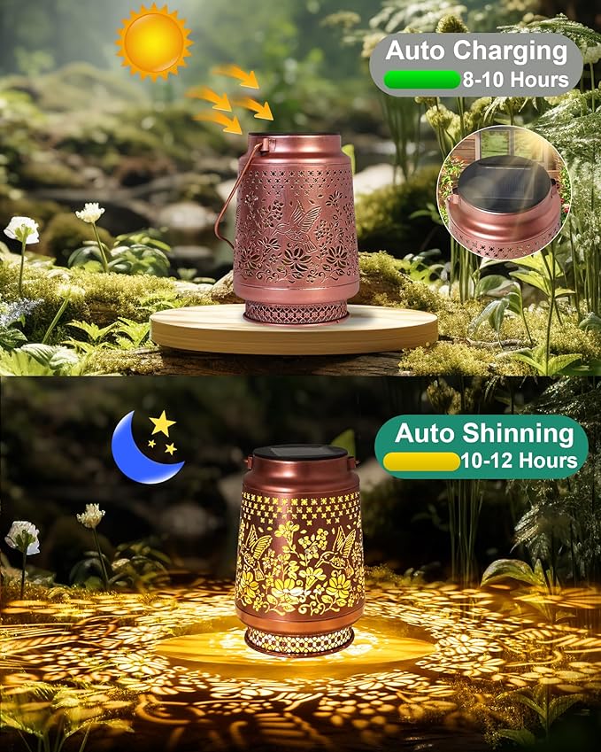 Hummingbird Solar Lanterns Outdoor Waterproof, Mothers Day Gifts Birthday Gifts for Women Mom Grandma Sister, Hanging Solar Lantern Garden Decor for Outside Yard Patio Porch Pathway Lawn Balcony-VerdiqueGarden