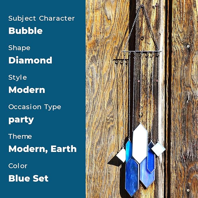 Stained Glass Window Hanging Sun Catcher - Blue Wall Art, Earth Tones Modern Design, Fully Assembled, Ready to Hang, Home or Garden Decor-VerdiqueGarden