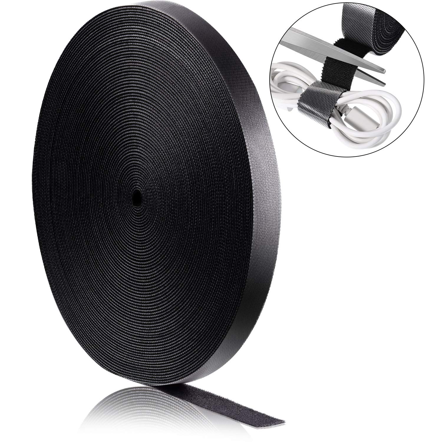 WILLBOND 3/4 Inch x 90ft Fastening Tape Cable Ties Reusable Fastening Nylon Tape Double Side Hook Roll Hook and Loop Straps Wires Cords Management Wire Organizer Straps (Black)-VerdiqueGarden