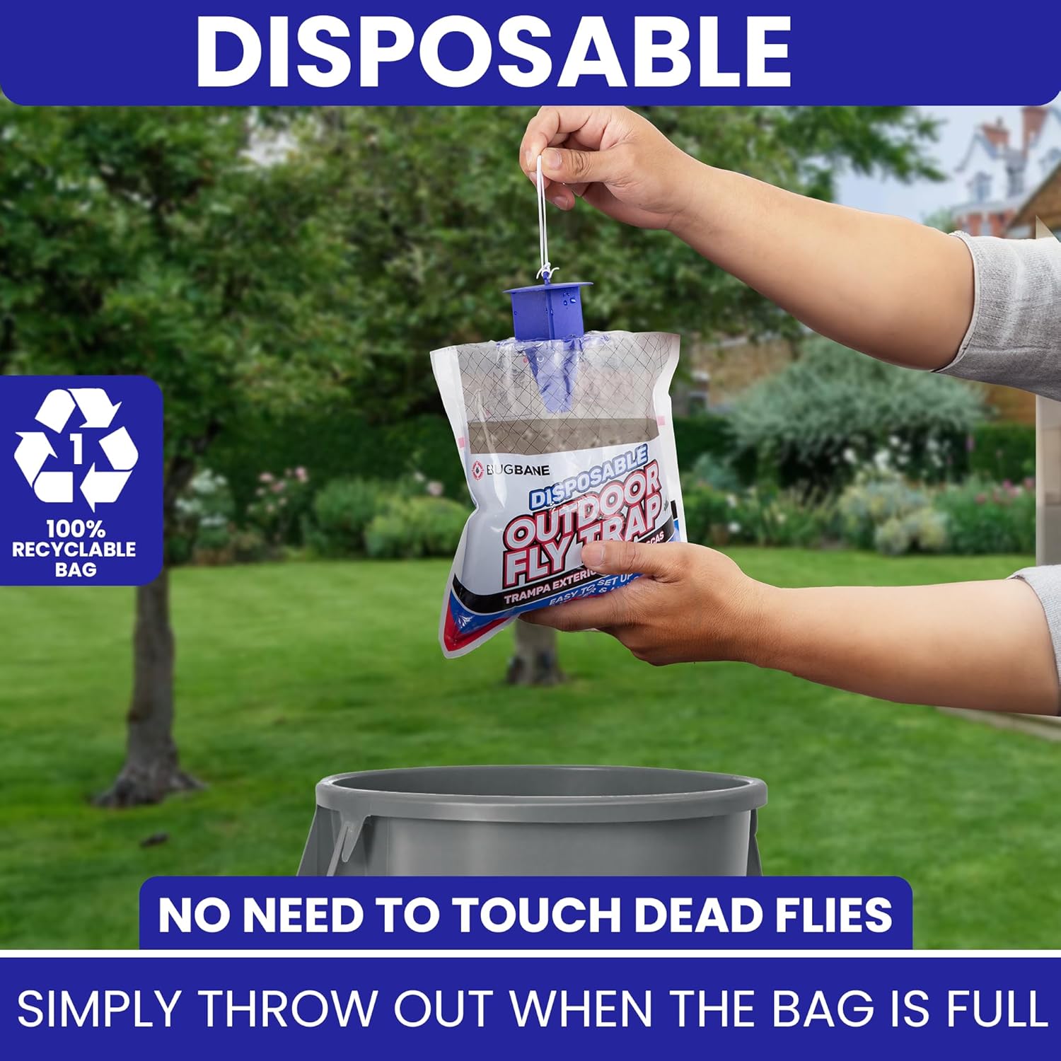 Fly Traps Outdoor Fly Trap for Patio. 12 Non-Toxic Pre-Baited Flies Bags Outdoor Disposable. Hanging Bug Catchers for All Filth Flies Killer for Outside Bug Control in Yard Horse Ranch Trash Can-VerdiqueGarden