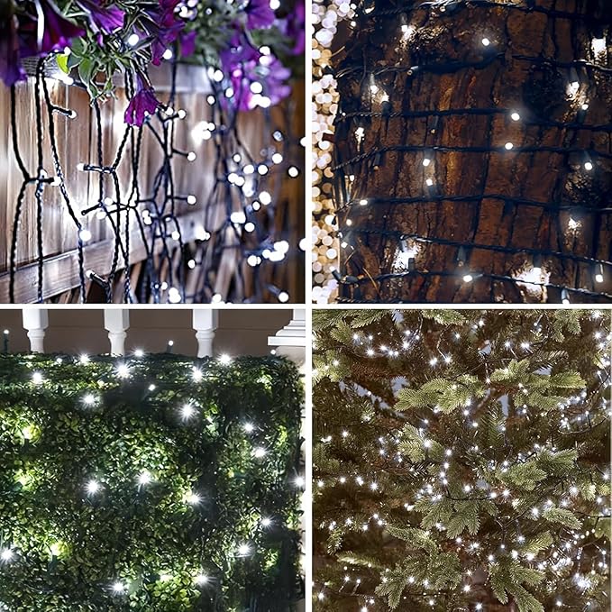 EEW 2-Pack 200 LED Solar String Lights for Outside, Solar Christmas Lights with 8 Lighting Modes, Waterproof Green Wire Solar String Lights Outdoor for Tree Xmas Party Garden Decorations (Cool White)-VerdiqueGarden
