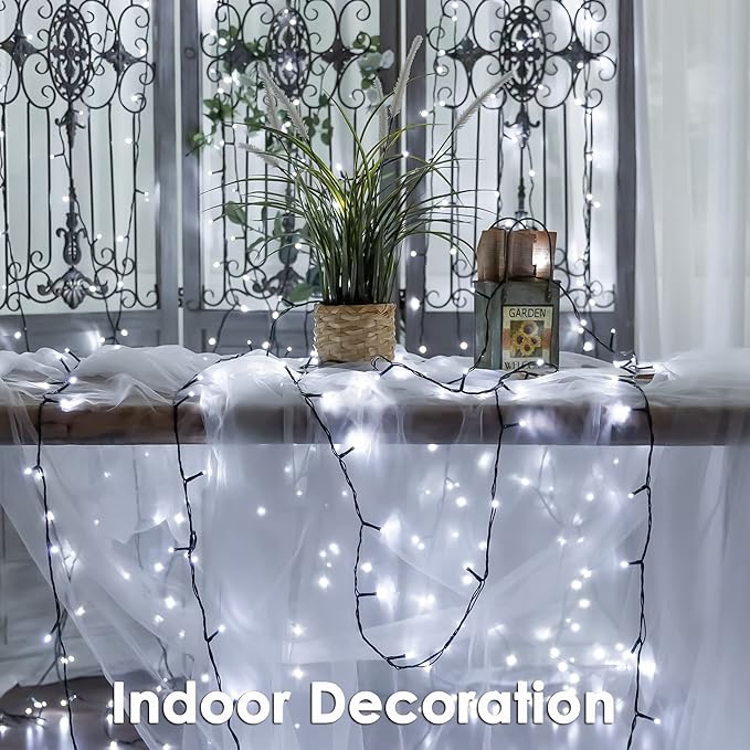 500 LEDs 172ft Green Cable Wire Christmas Light Fairy String Tree Twinkle Lights Plug in 12 Modes for Christmas Party, Outdoor, Garden, Wedding, Home Decoration (White)-VerdiqueGarden