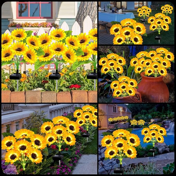 Solar Lights Outdoor Garden Decor,4 Pack with 24 Sunflower Lights,Solar Flowers Lights Waterproof,Sunflowers Gifts for Mom Women Grandma Birthday,Decorative Stakes Lights for Landscape Yard Patio Lawn-VerdiqueGarden
