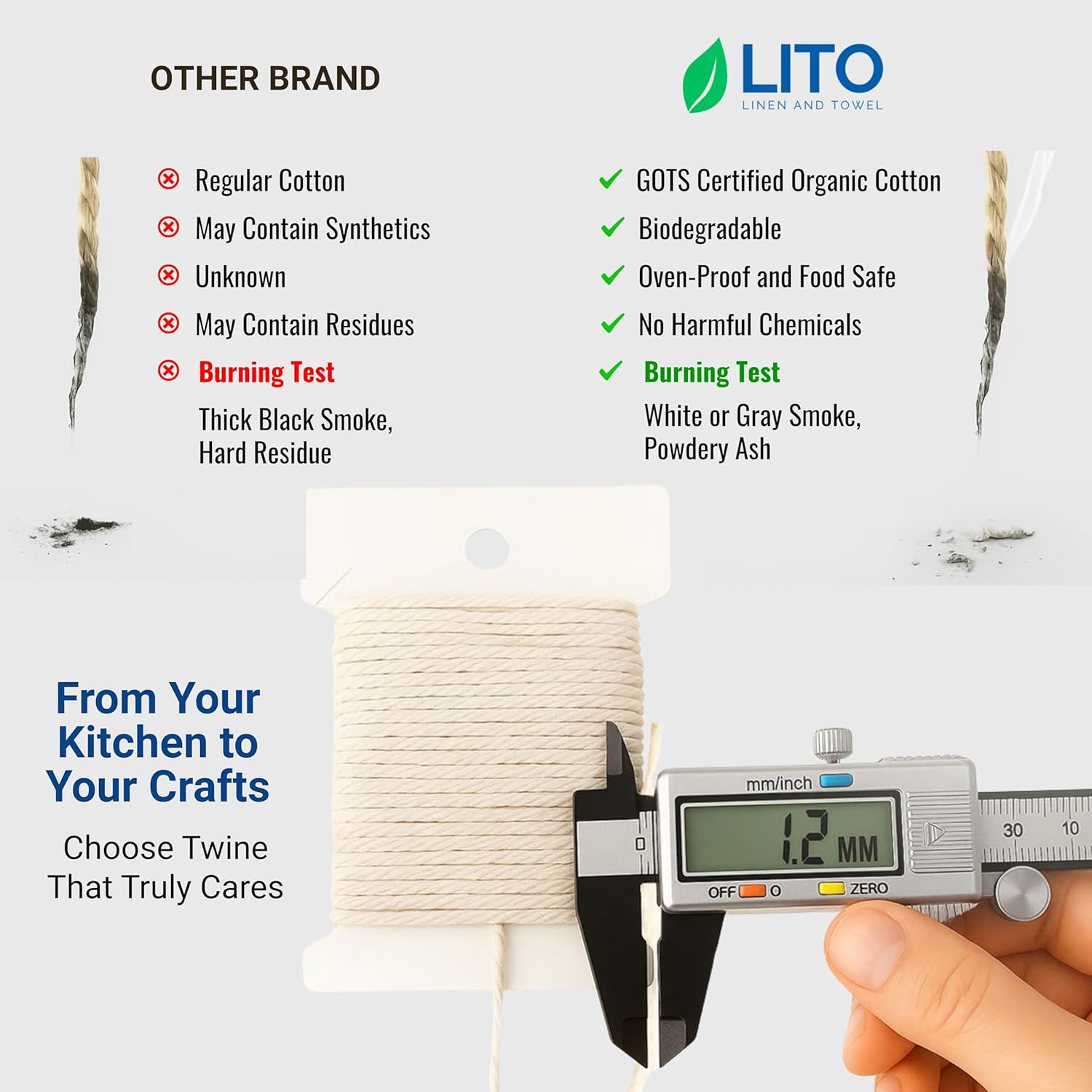 Organic Butcher’s Twine 100 Feet for Cooking & Trussing Meat– 1.2mm Heavy Duty Natural Cotton Kitchen String, Food-Safe & Oven-Safe for Turkey, Baking, BBQ & Crafts-VerdiqueGarden