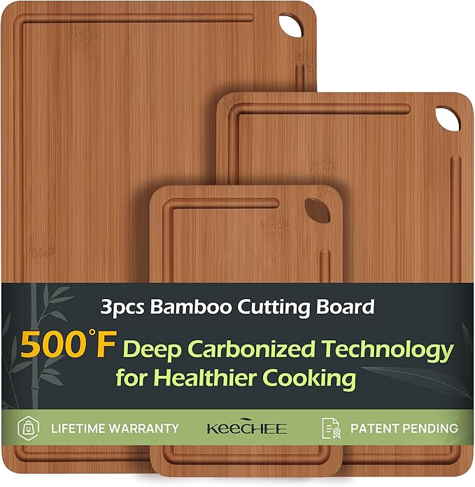 Bamboo Cutting Board, Durable Wood Cutting Boards for Kitchen with Deep Juice Grooves & Built-in Handles, Ideal Charcuterie & Chopping for Meat, Vegetables and Fruits Ideas Kitchen Gift for Home Cooks-VerdiqueGarden