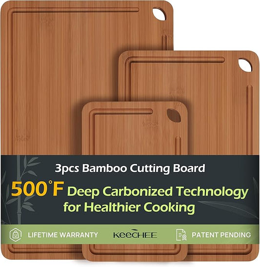 Bamboo Cutting Board, Durable Wood Cutting Boards for Kitchen with Deep Juice Grooves & Built-in Handles, Ideal Charcuterie & Chopping for Meat, Vegetables and Fruits Ideas Kitchen Gift for Home Cooks-VerdiqueGarden