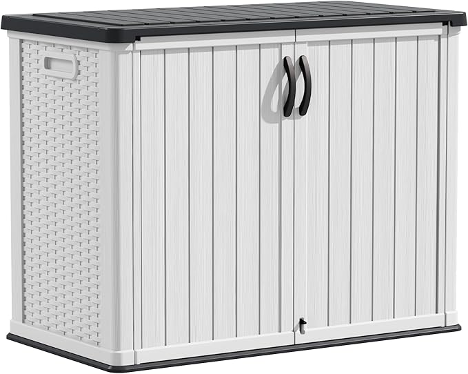 Devoko Outdoor Storage Cabinet 26 Cu Ft with Lockable Doors, Horizontal Storage Shed Waterproof Patio Tools Storage Box for Sofa Cushions, Gardening Tools and Accessories (White)-VerdiqueGarden