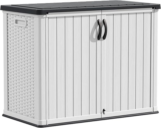 Devoko Outdoor Storage Cabinet 26 Cu Ft with Lockable Doors, Horizontal Storage Shed Waterproof Patio Tools Storage Box for Sofa Cushions, Gardening Tools and Accessories (White)-VerdiqueGarden