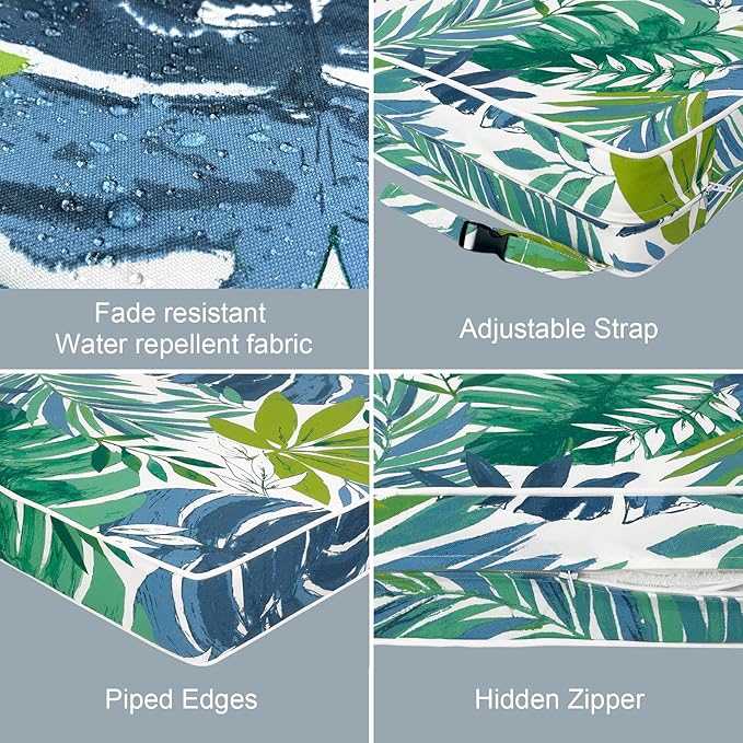 LVTXIII Patio Chair Cushions 22"x22"x3", Water-Repellent Outdoor Seat Cushions for Patio Furniture, Square Chair Pads with Ties for Home Garden Decoration, Set of 2, Islamorada Blue Green-VerdiqueGarden